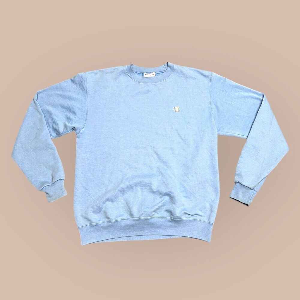 Y2K Champion Baby Blue Pullover Crewneck Sweatshirt Embroidered Logo Size Med